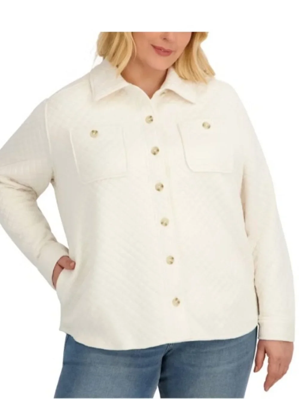 NWT SAGE Women's Quilted Shirt Jacket, Cream (Bone)